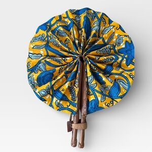 African Wax Fabric & Leather Folding Fan – Handmade in Ivory Coast
